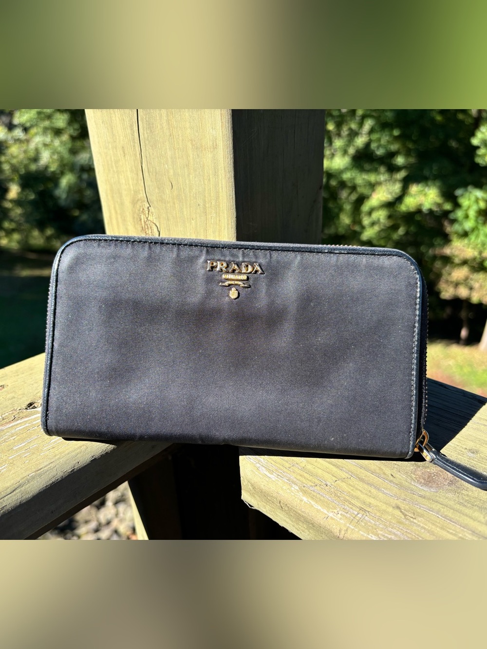 Prada Long Zip Wallet with Gold Logo-Project Piece (needs zipper fixed)
